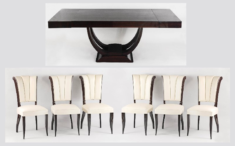 Stół i komplet sześciu krzeseł w stylu art deco