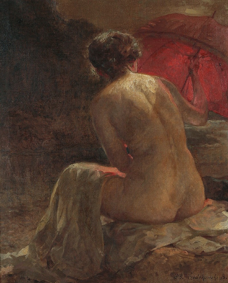 Akt z czerwoną parasolką, 1918