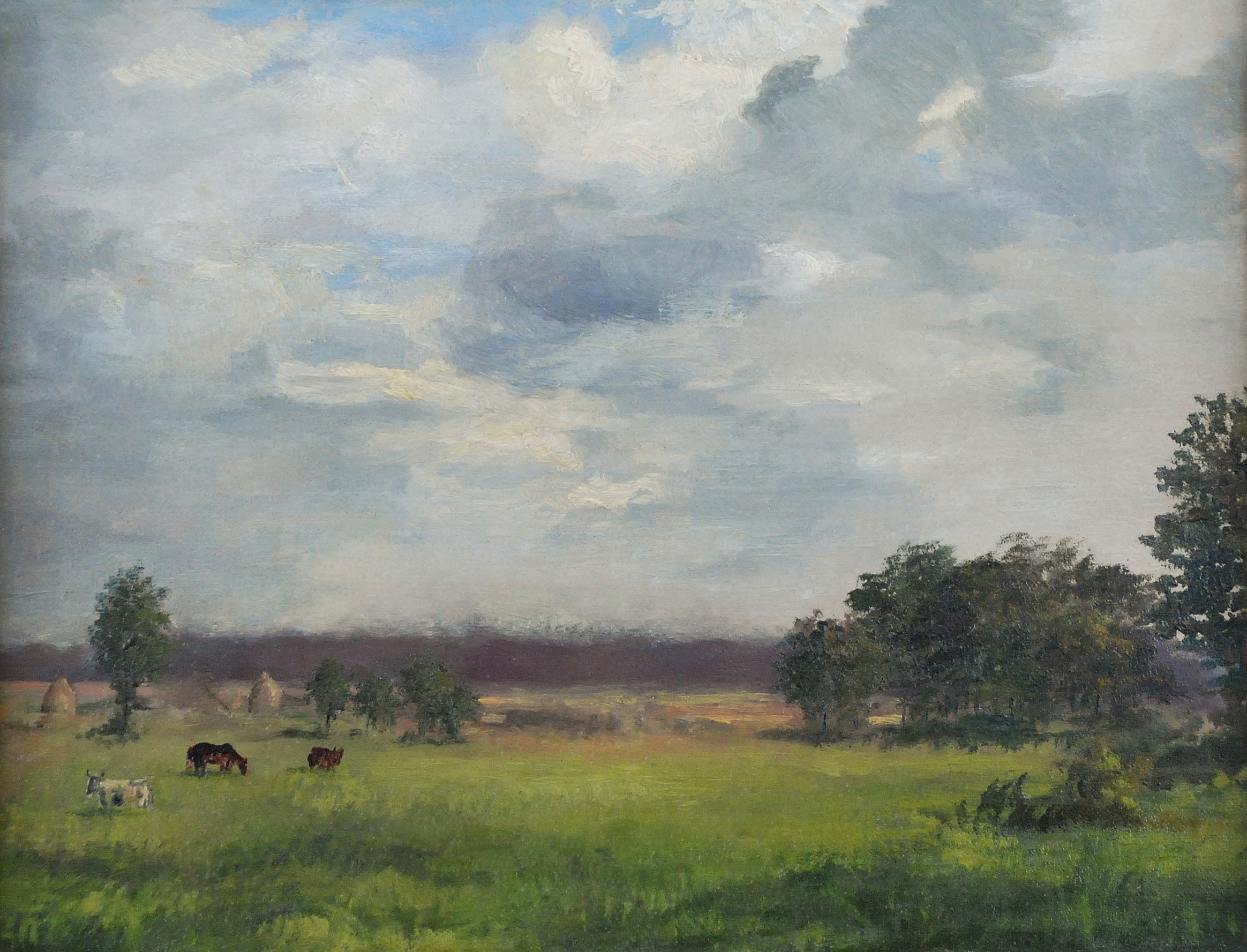Na łące [Łąka z pasącym się bydłem, Pejzaż z bydłem na łące, Pejzaż letni, Krajobraz, Krajobraz z Bydłem], 1877