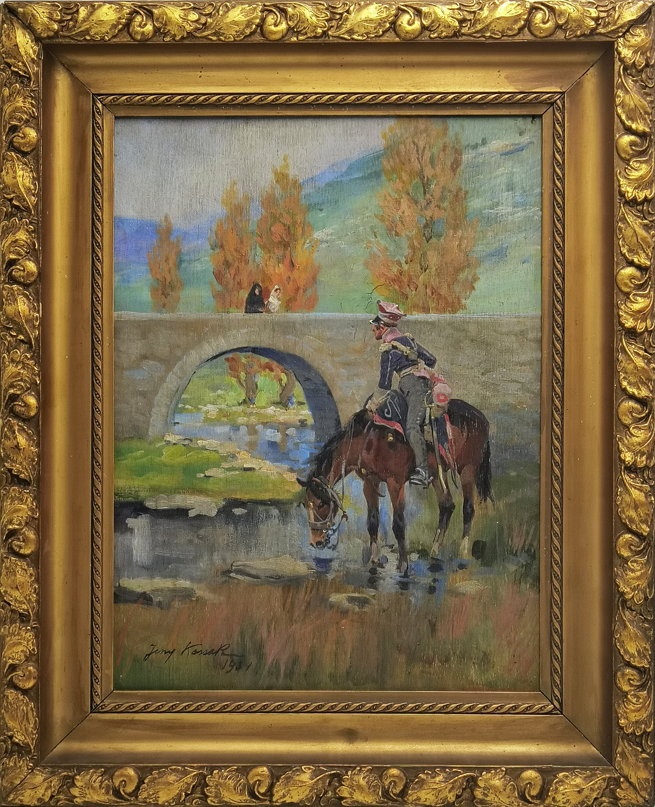 Szwoleżer pojący konia, 1934