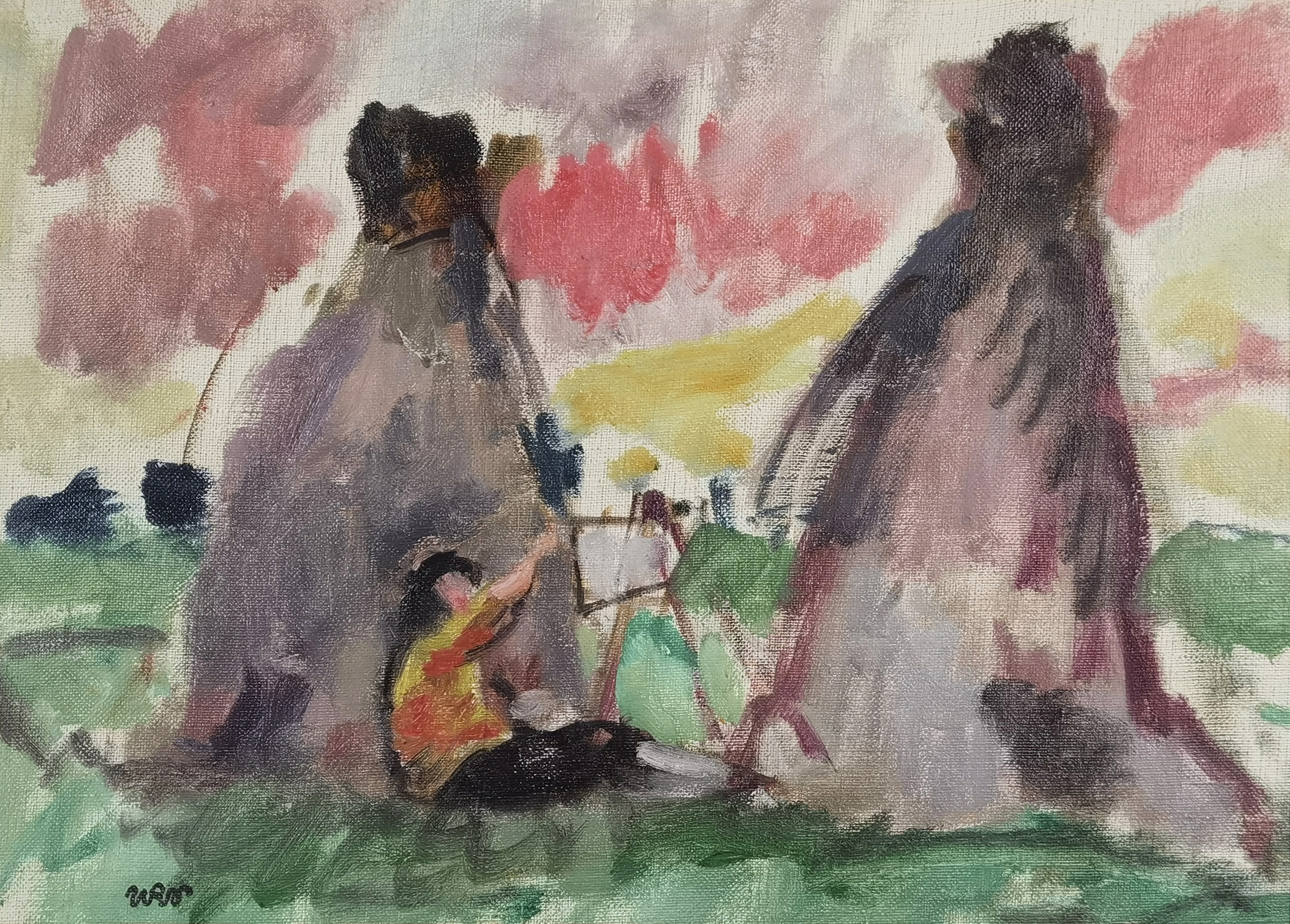 Malarka wśród stogów siana - studium obrazu: Aneri malująca pod kopami, ok. 1925
