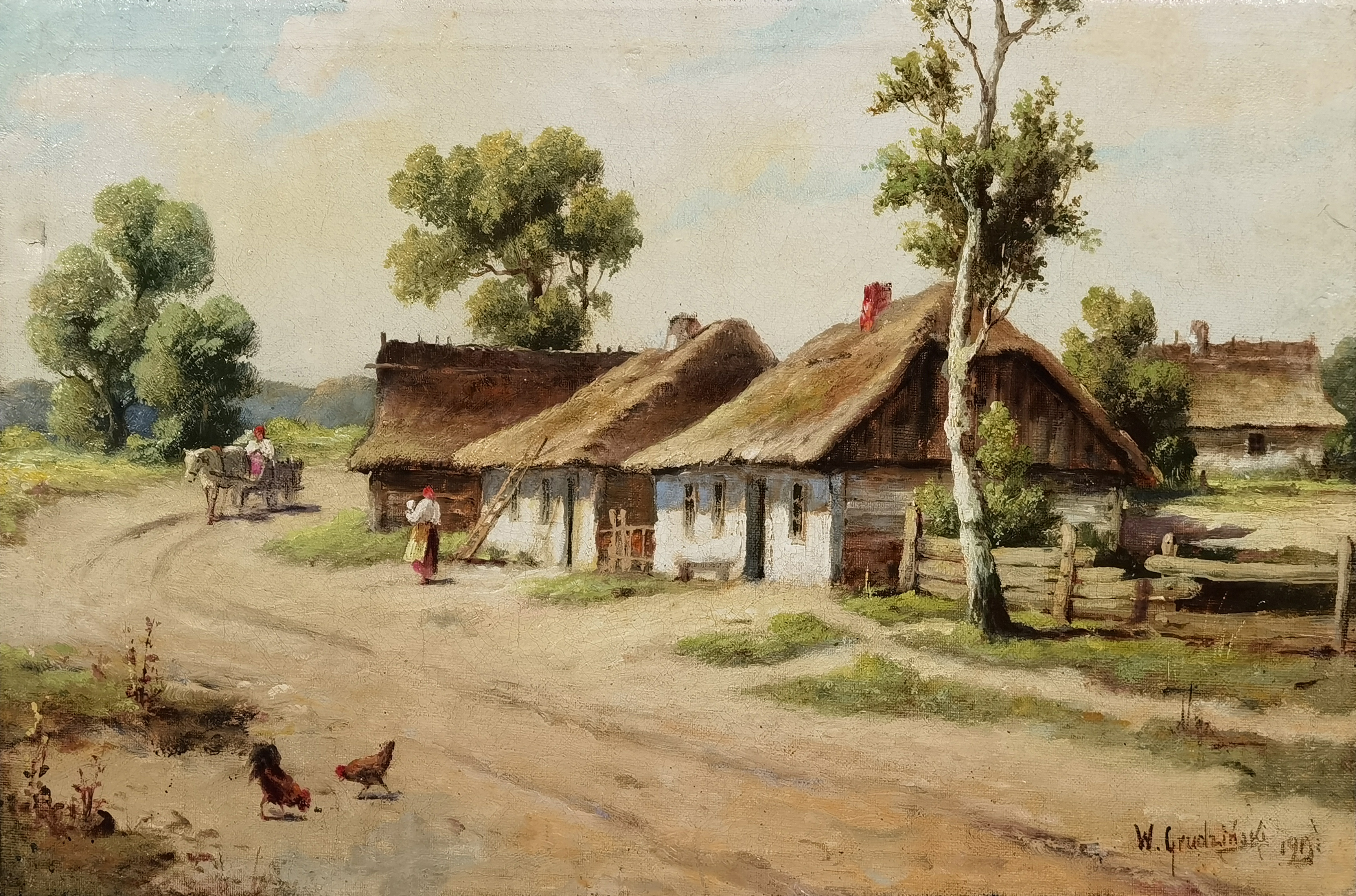 Przed wiejskimi chatami, 1901