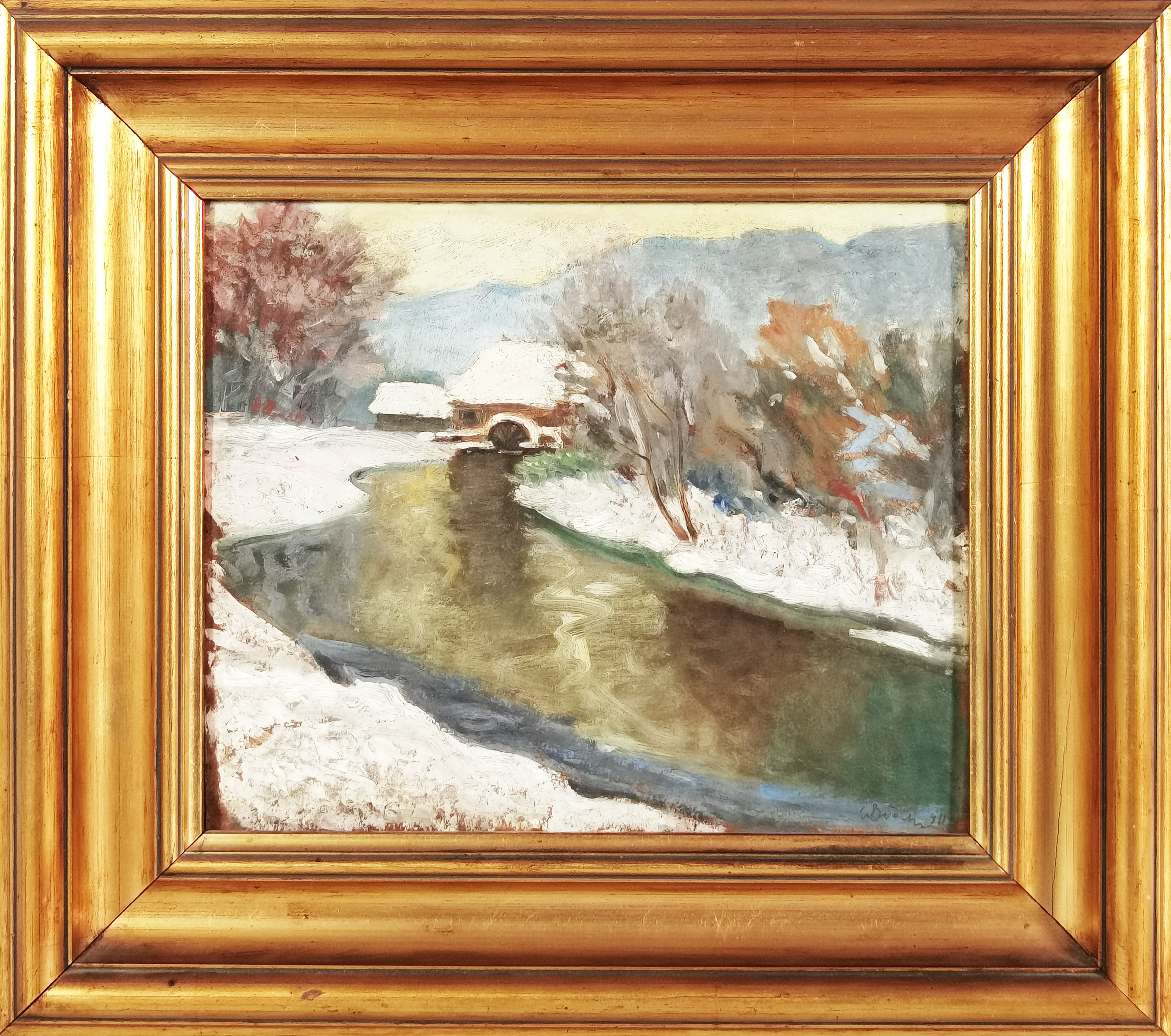 Pejzaż zimowy z młynem, 1911